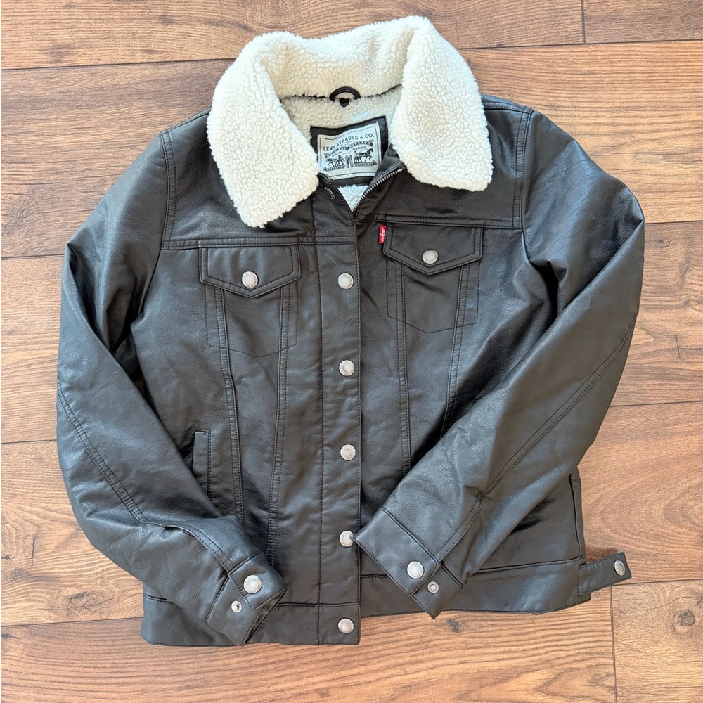 Levi's Black Jacket with White Sherpa Collar